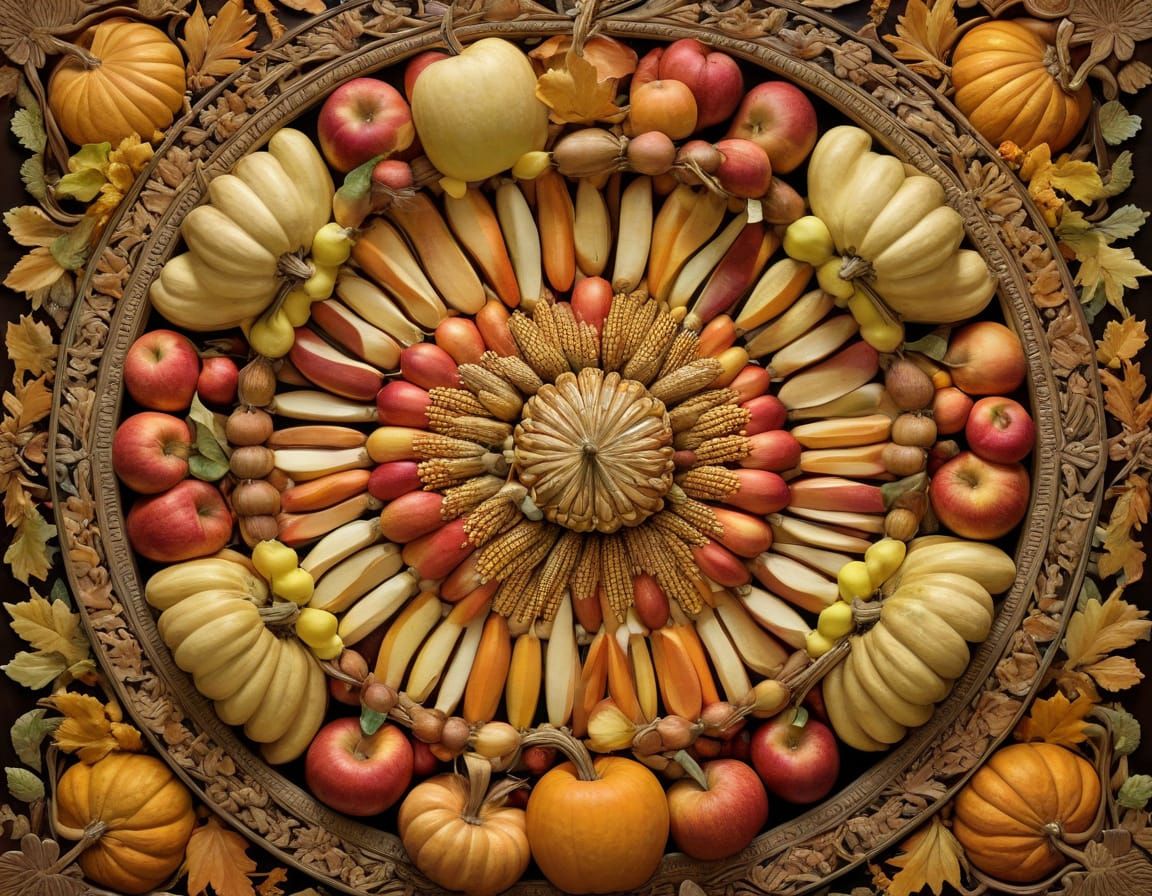 Autumn Harvest Kaleidoscope in William Morris Style