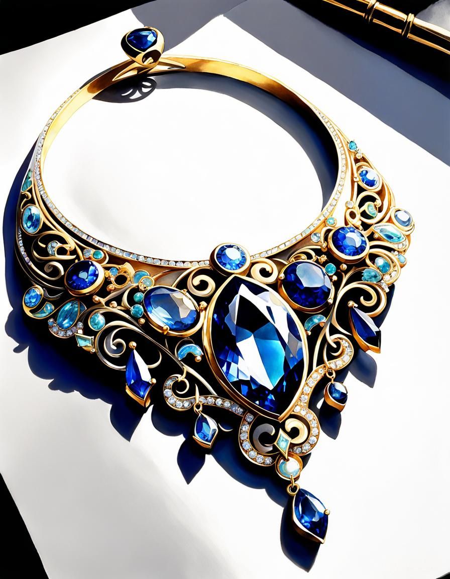 Art Deco Bejeweled Collar Watercolor Sketch