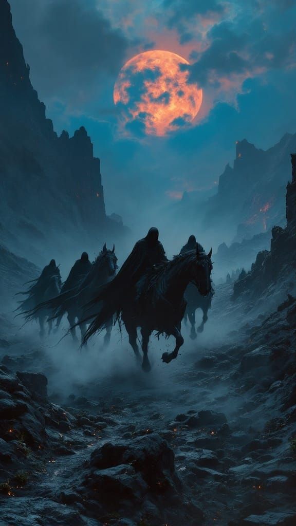 Mysterious Nazgûl Riders in Dark Fantasy Landscape
