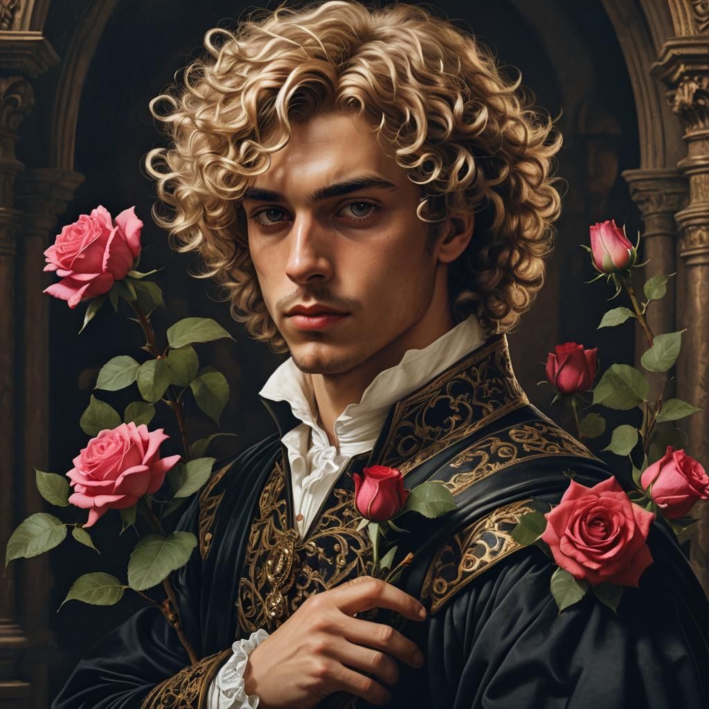 Adoring Prince with Rose in Baroque Style