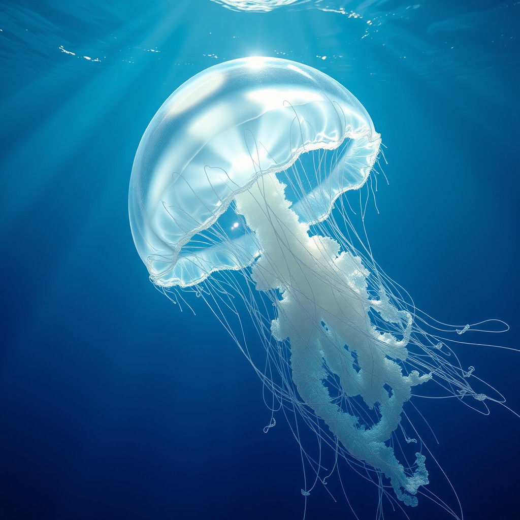 Bioluminescent Jellyfish Drifting in Tranquil Blue Ocean