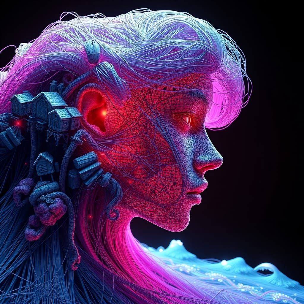 Surreal String Sculpture of a Melting Face