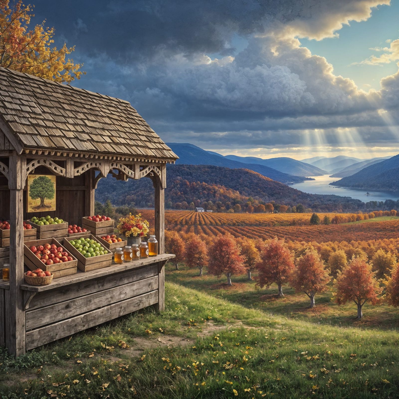 Hudson Valley Farmstand Autumn Landscape Painting