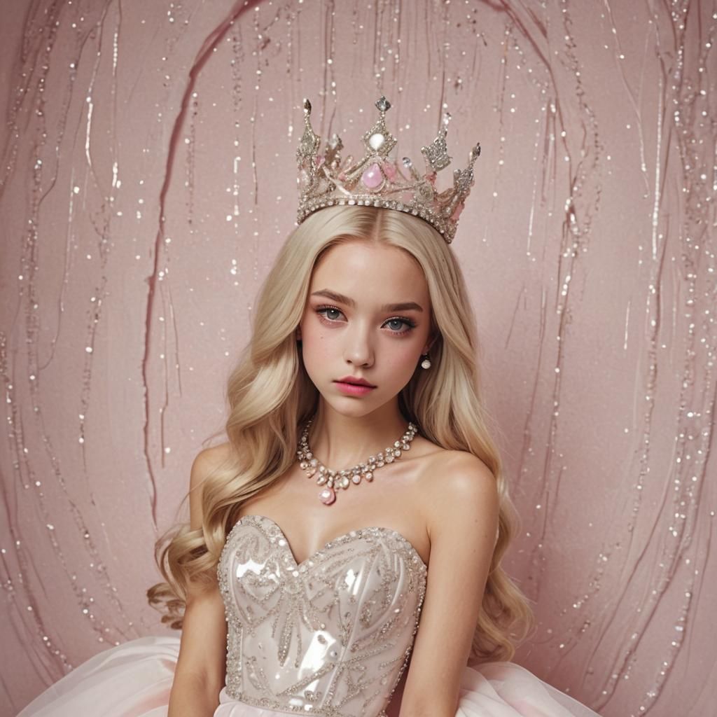 Blonde Woman in White Gown with Bored Expression