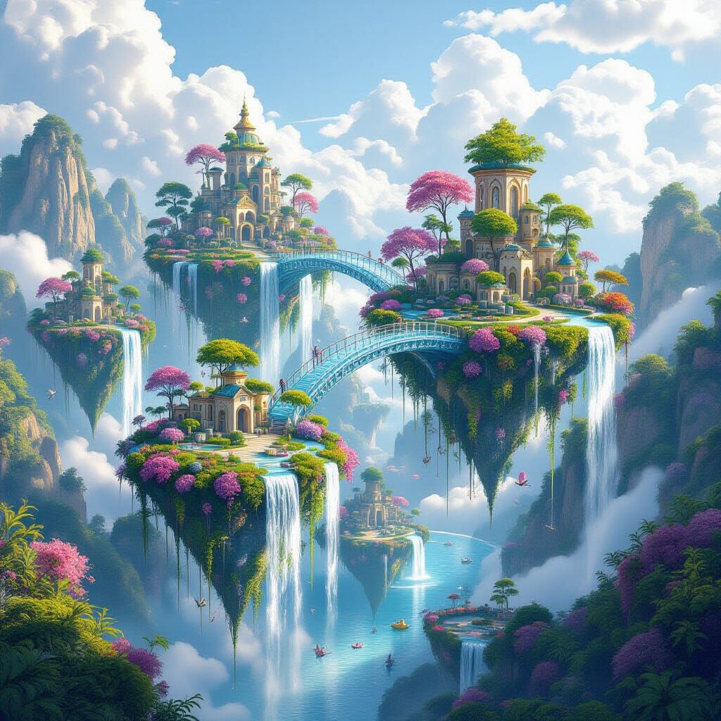 Lush Floating Flower Islands: Detailed Concept Art