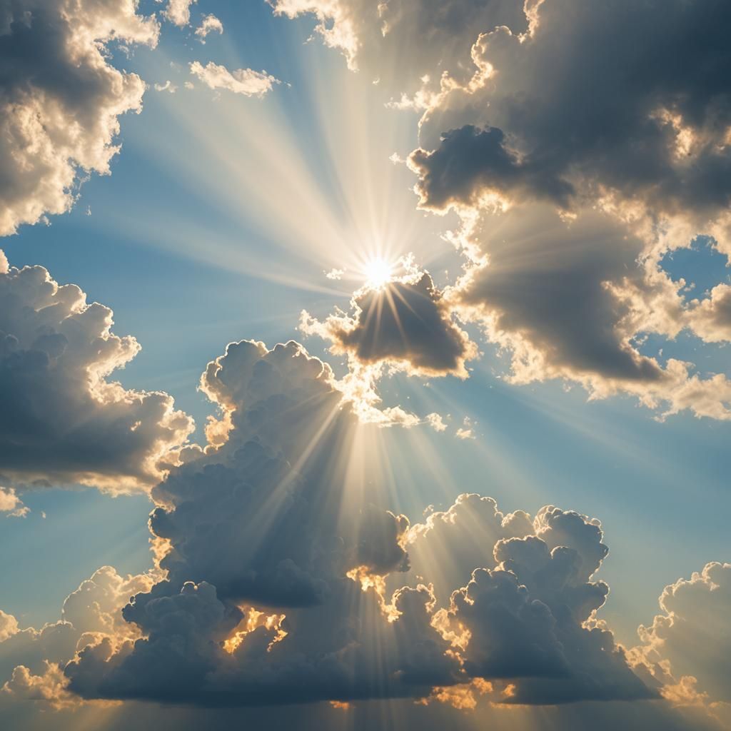 Heavenly Sunshine Beams Through the Clouds