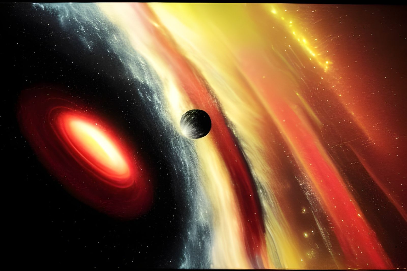 Trinary System: Black Hole, Red Giant, Pulsar in Comic Style
