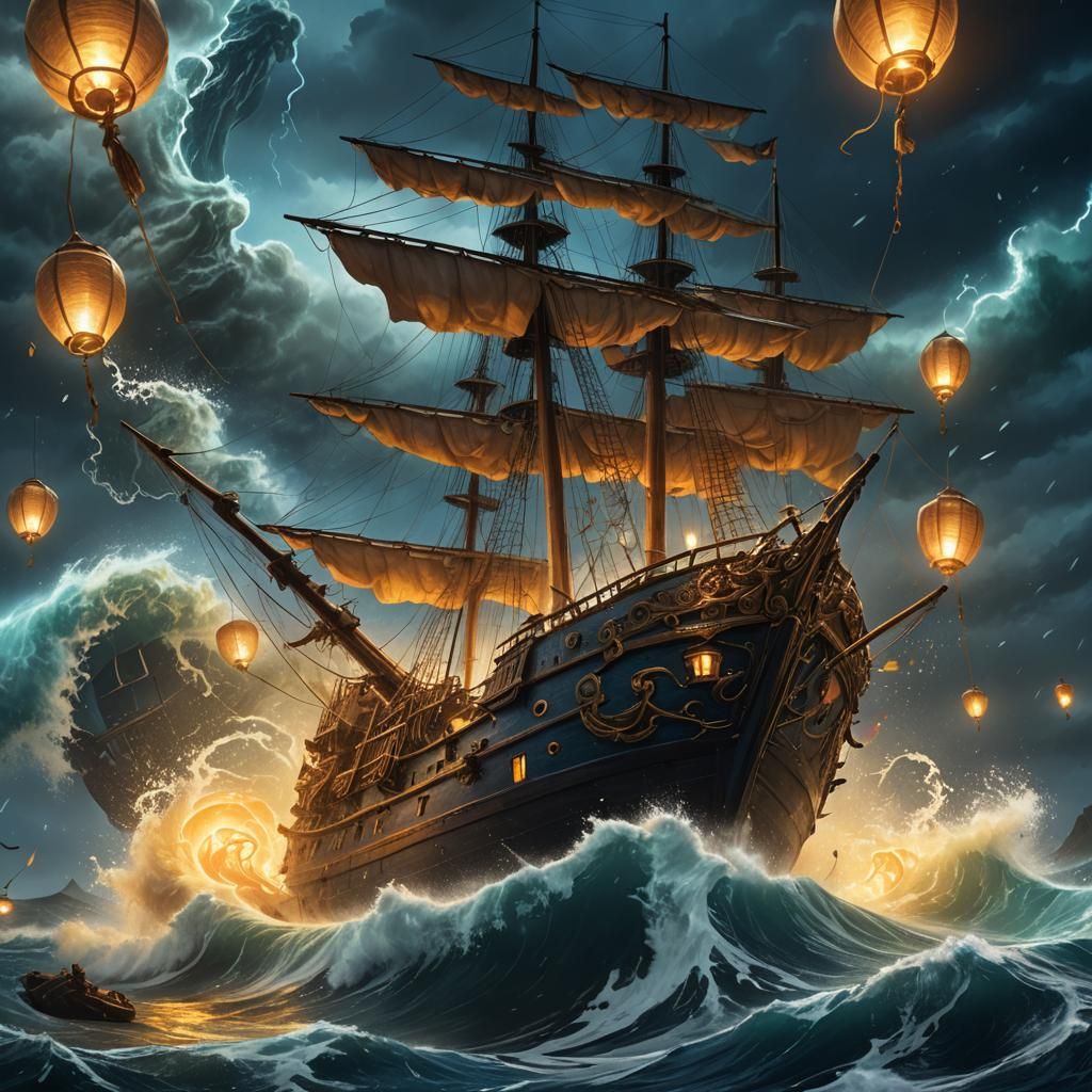Ship in Tempest: Fantasy Concept Art