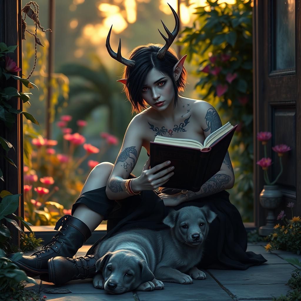 Enchanting Elf Reads Book in Ethereal Setting