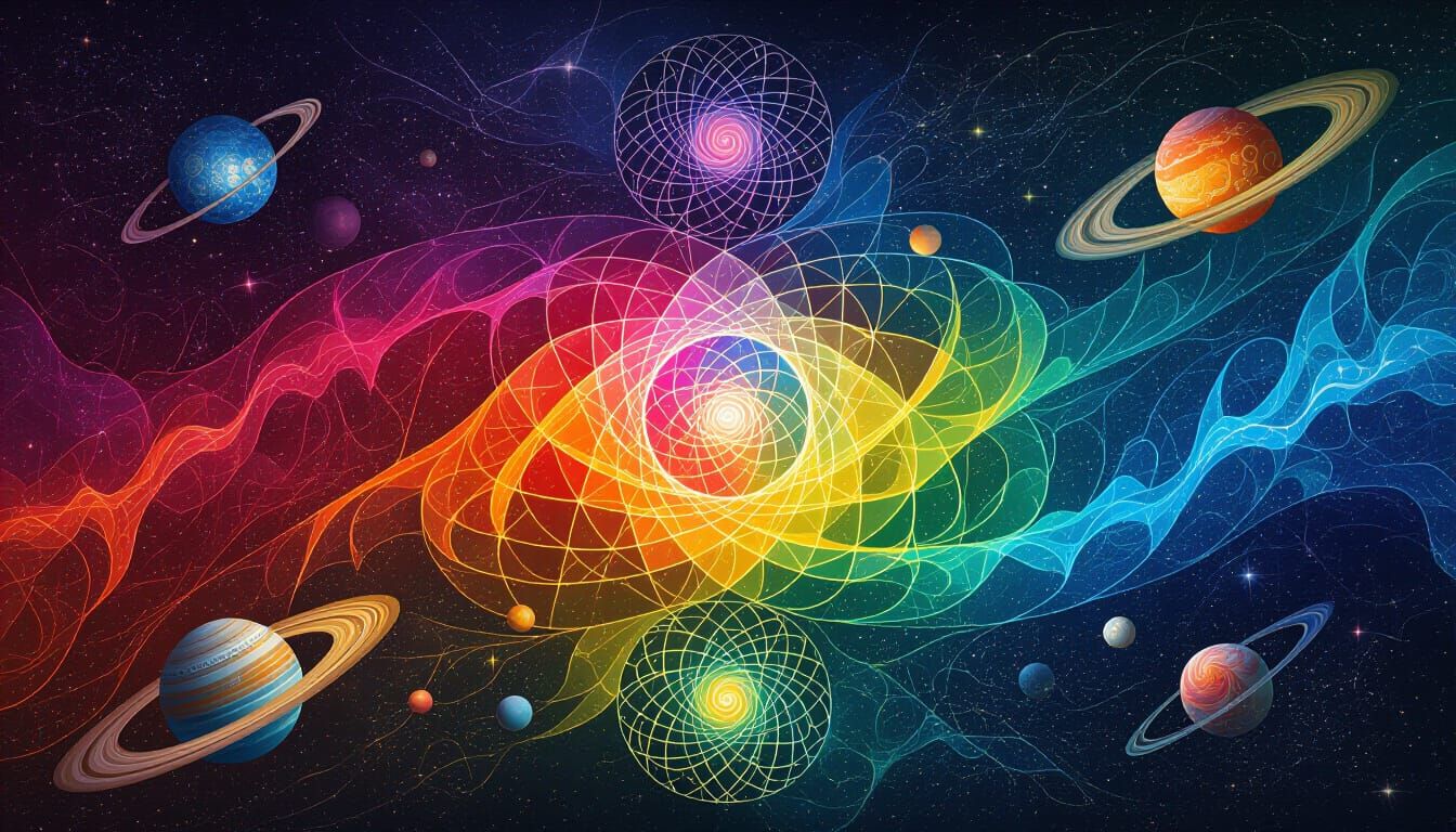 Holographic Astral Cosmic Illustration in Mixed Media