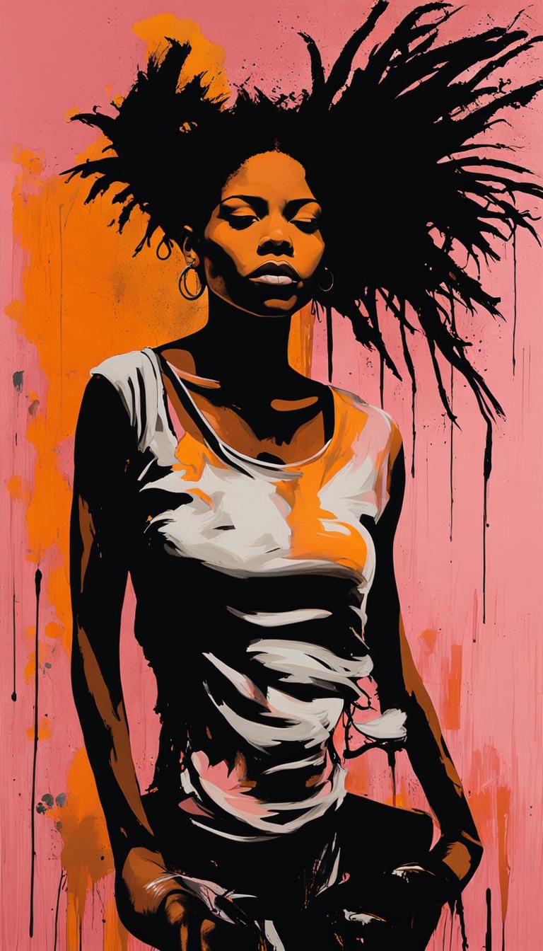 Ethereal Dancer in Basquiat-Style Street Art