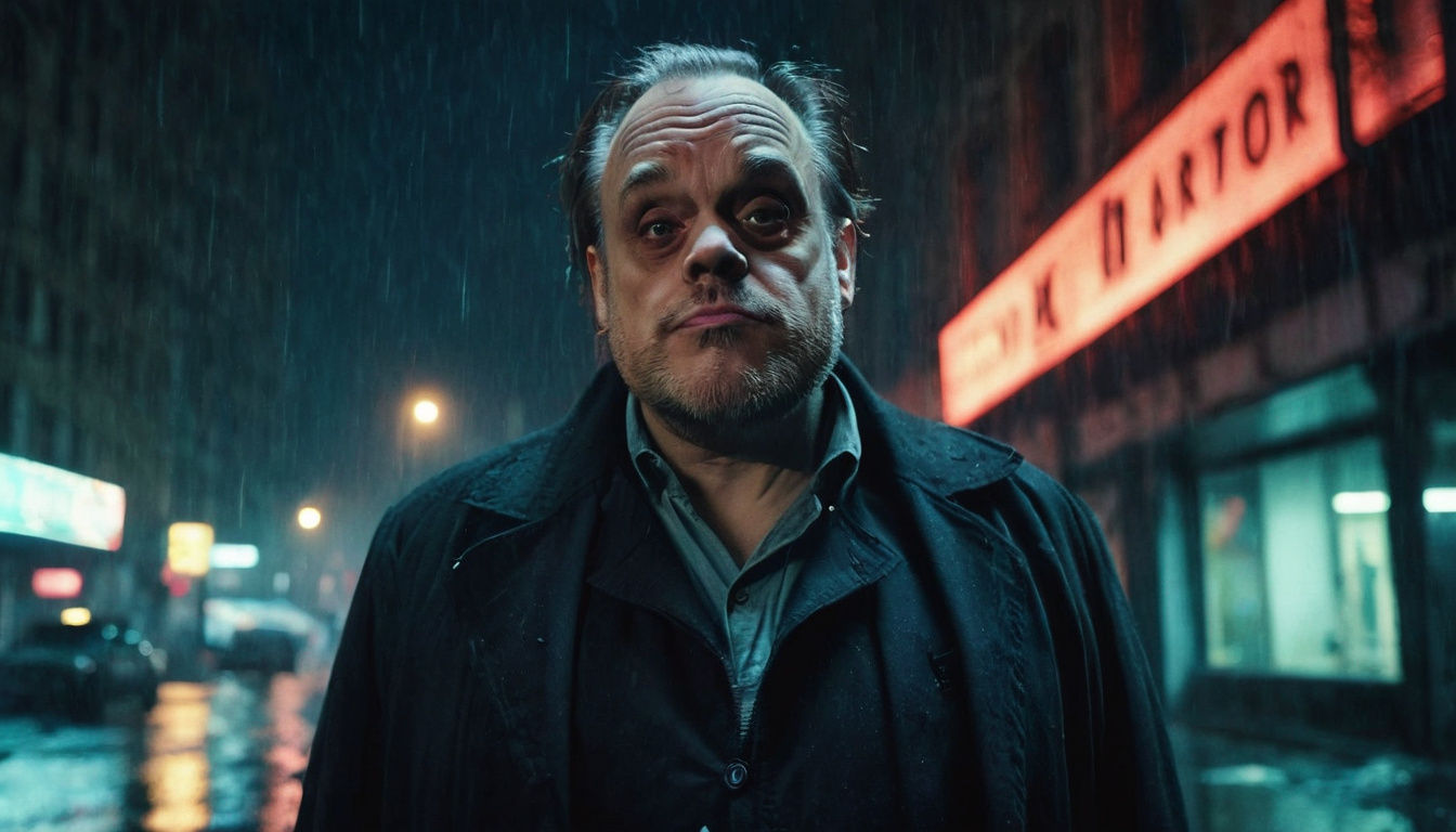 Vampire Sci-Fi Protagonist in Rainy City Cinematic Film Stil...