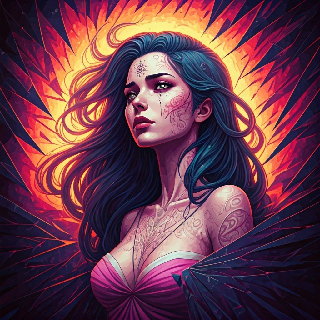 80s Anime Woman with Eldritch & Zentangle Art