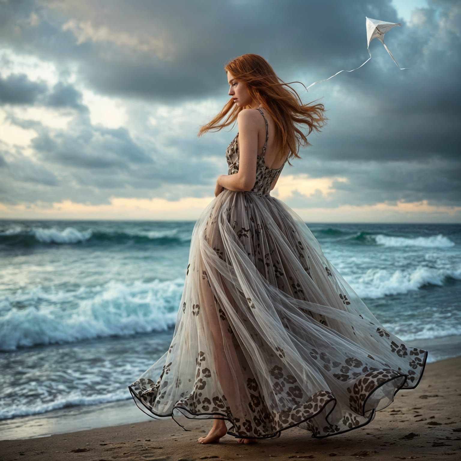 Woman in Animal Print Dress Gazing at Sea