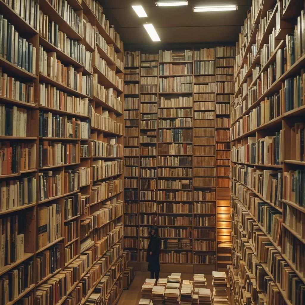Seoul Book Repository at Night: A Cinematic Still