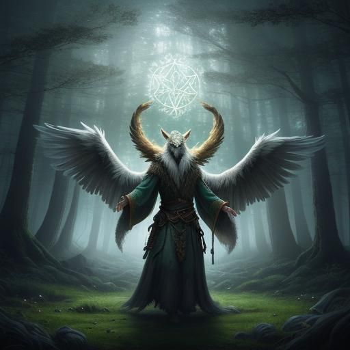 Druid Summons Spirit Wolf in Misty Forest