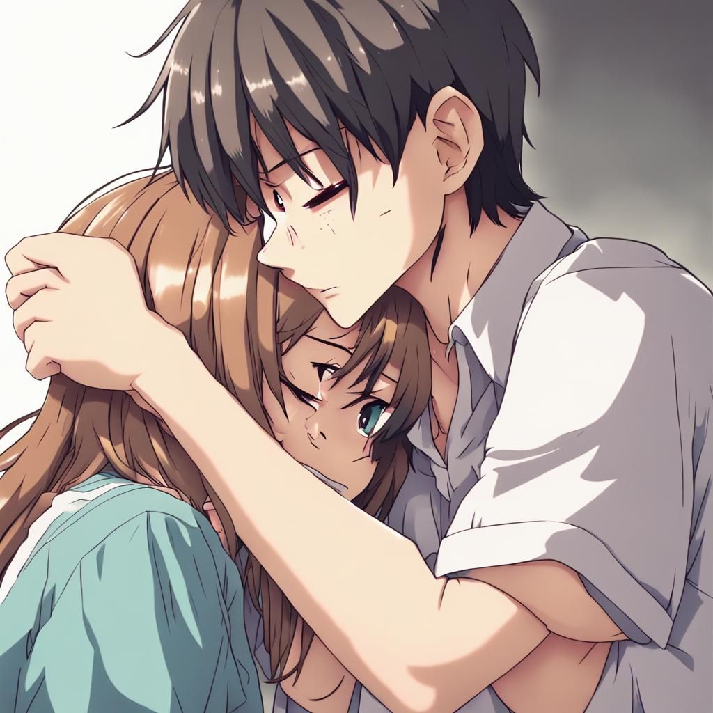 Girl Comforted: Anime-Style Emotional Scene