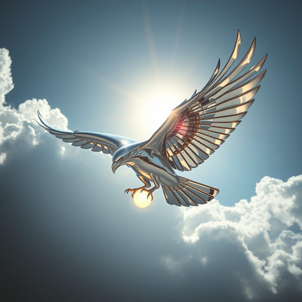 Chrome Eagle Soaring, Art Deco Meets Future