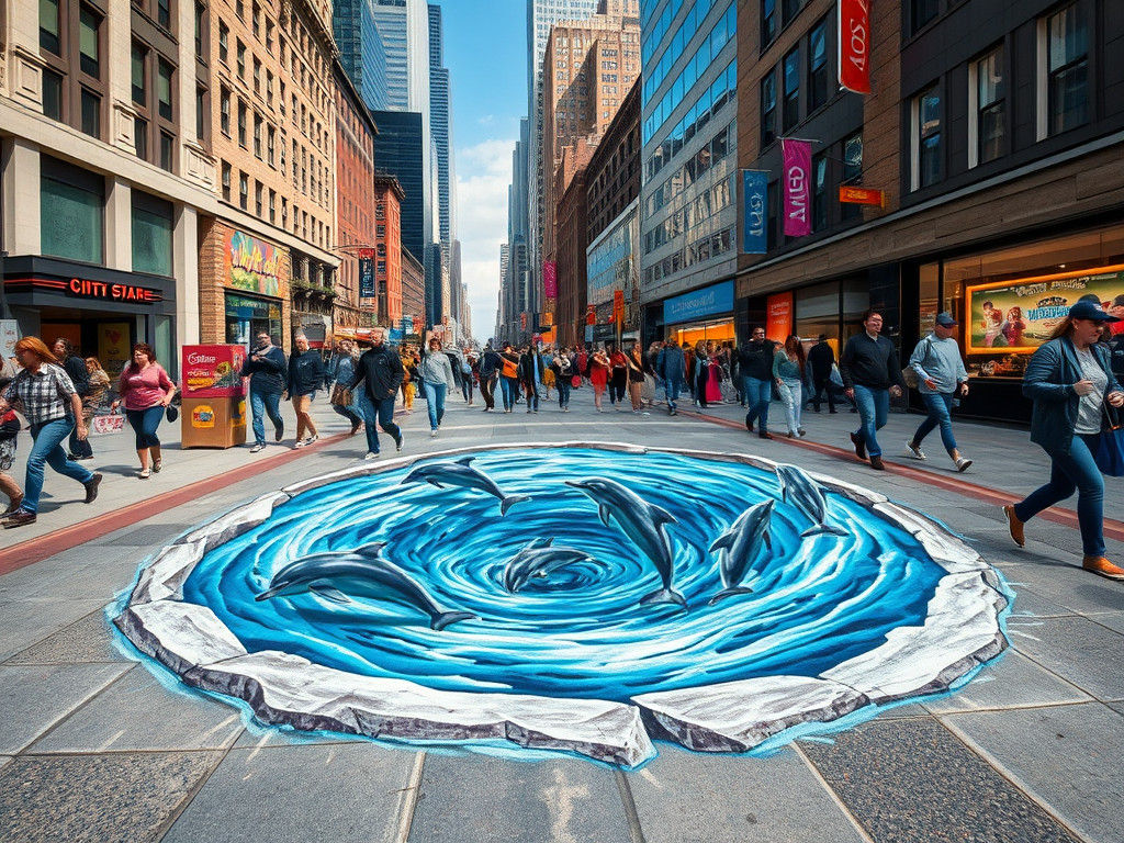 3D Chalk Art Whirlpool on City Street