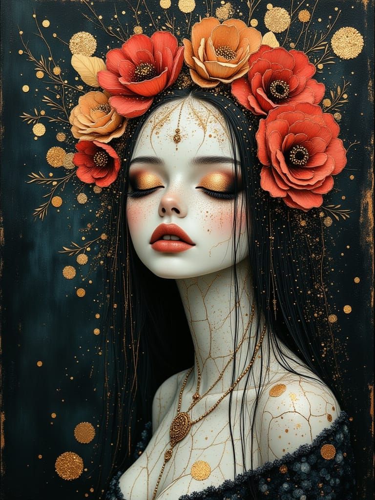 Ethereal Gothic Goddess with Whimsical Floral Accents