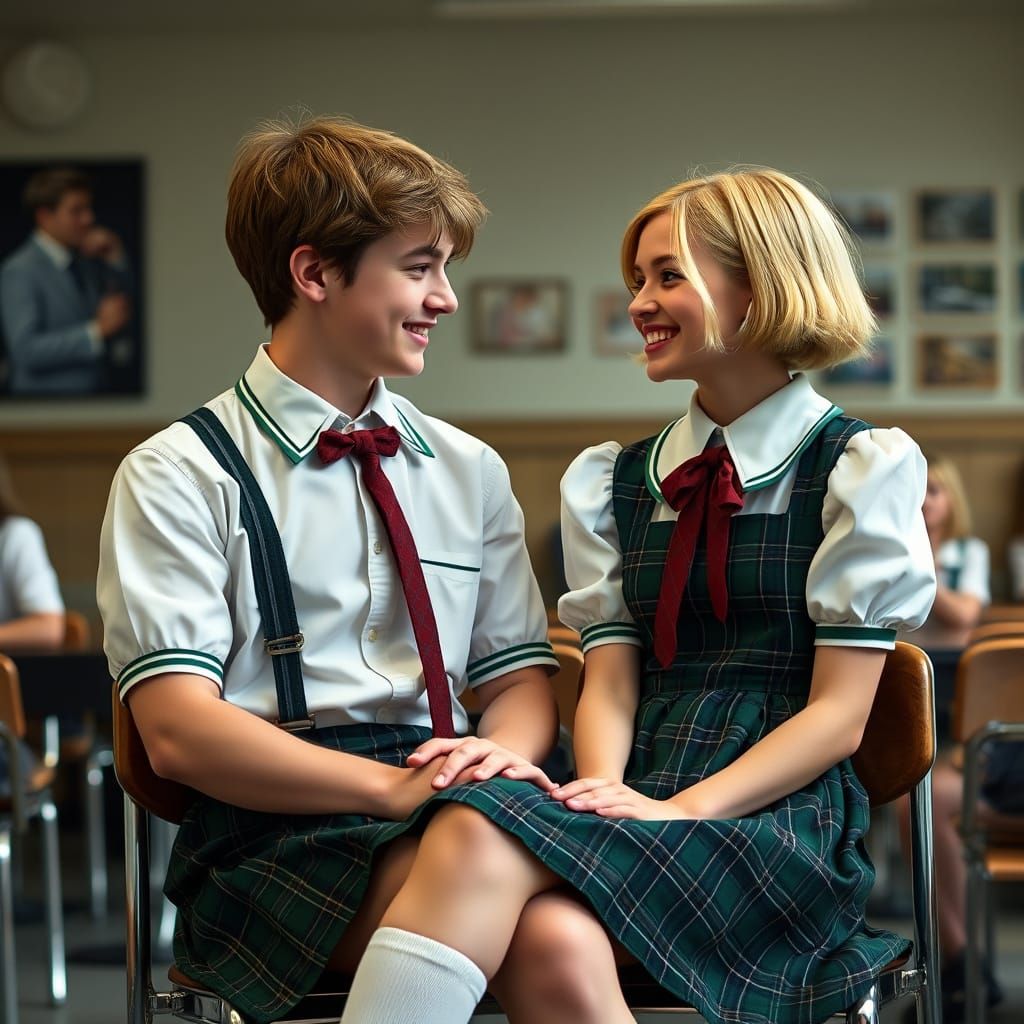 Students in Tartan Uniforms Chatting in Classroom