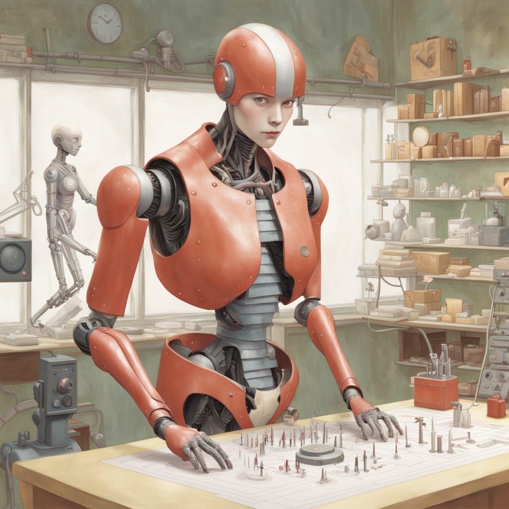 Cyberpunk Robot Creates Miniature Human Form in Intricate De...