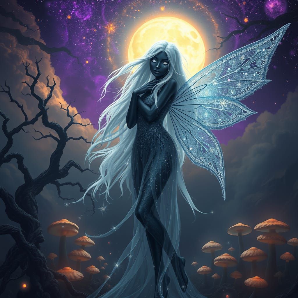 Ethereal Fairy in Dark Fantasy Landscape