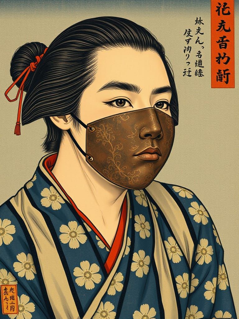 Ukiyo-e Portrait: Singer with Kintsugi Mask
