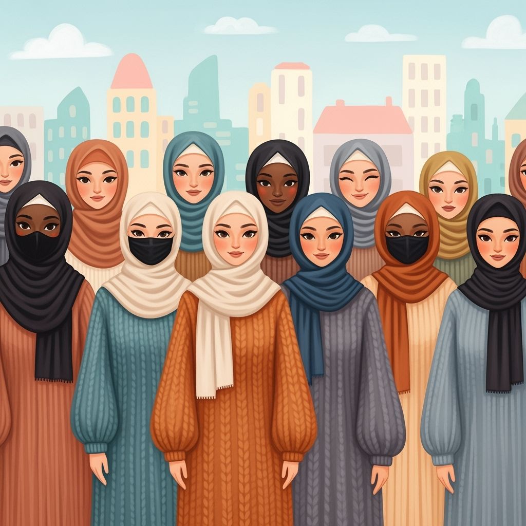 Diverse Hijabi Women in Cityscape Painting
