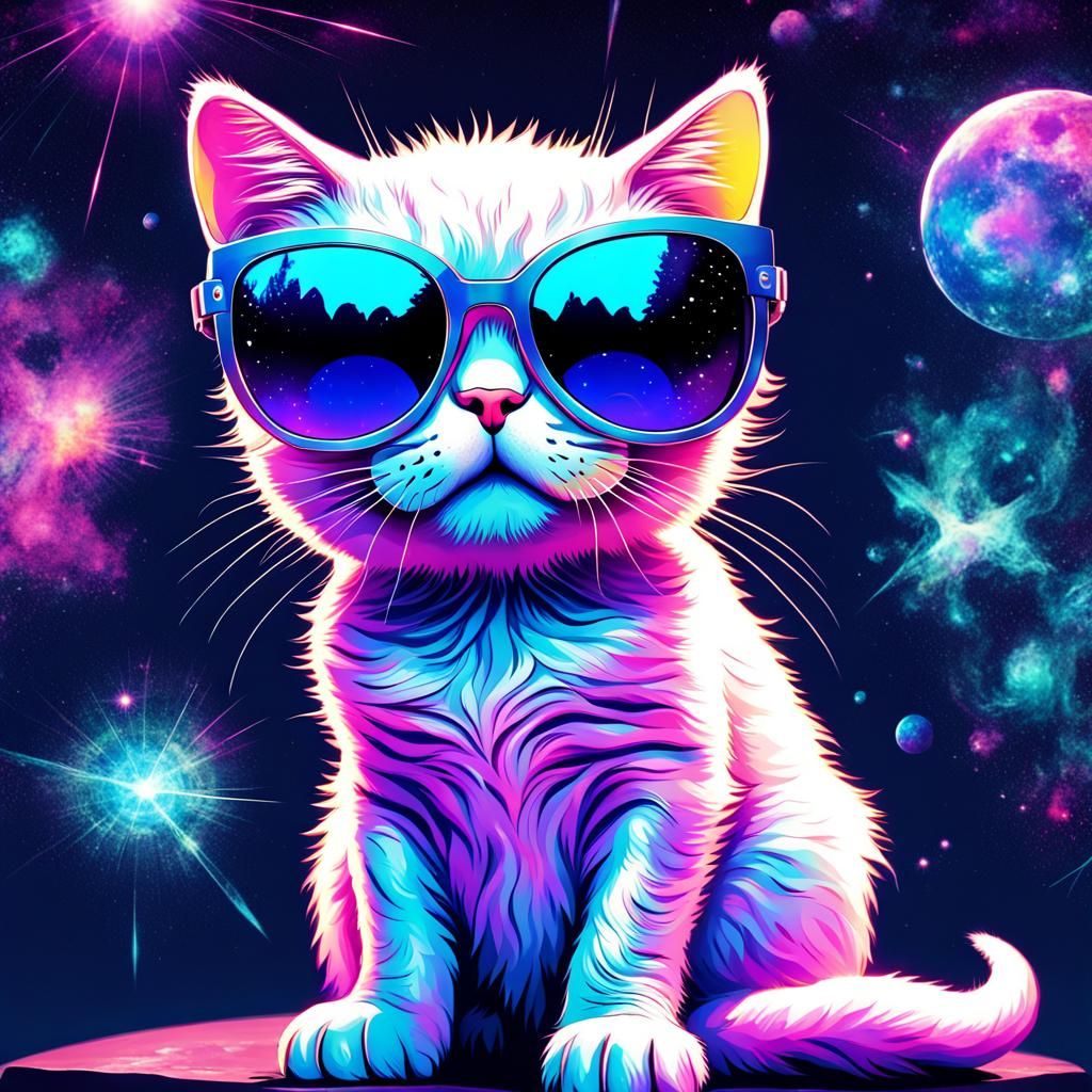 Emo Kitty with Sunglasses: Funny Holographic Illustration