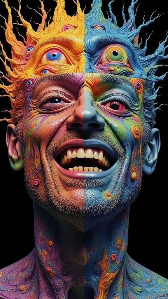 Fractal Faced Man in Digital Glitch Dreamscape