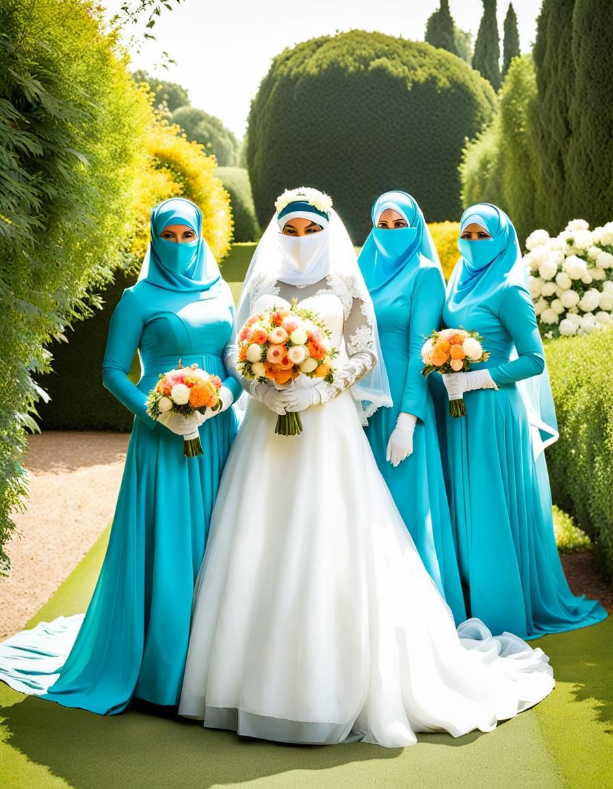 Elegant Niqabi Bride in Watercolor Wedding Portrait