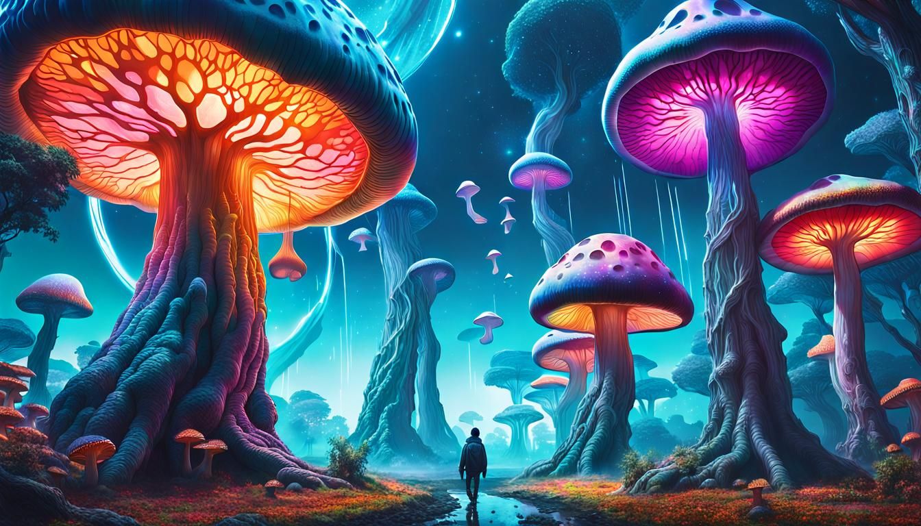 Surreal Mushroom and Fruit Fantasy Landscape