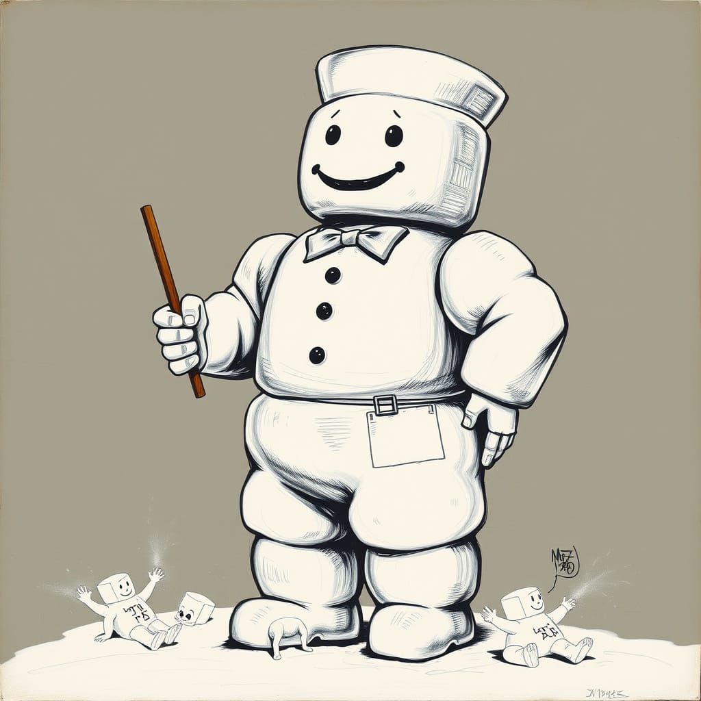 Neo-Expressionist Homage to Iconic Marshmallow Monster