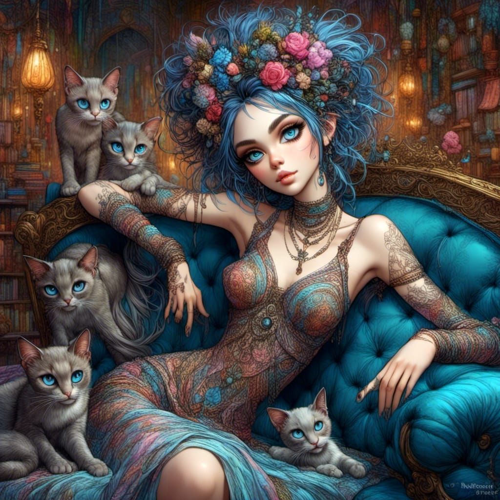 Goddess with Feline Features Art Sketch