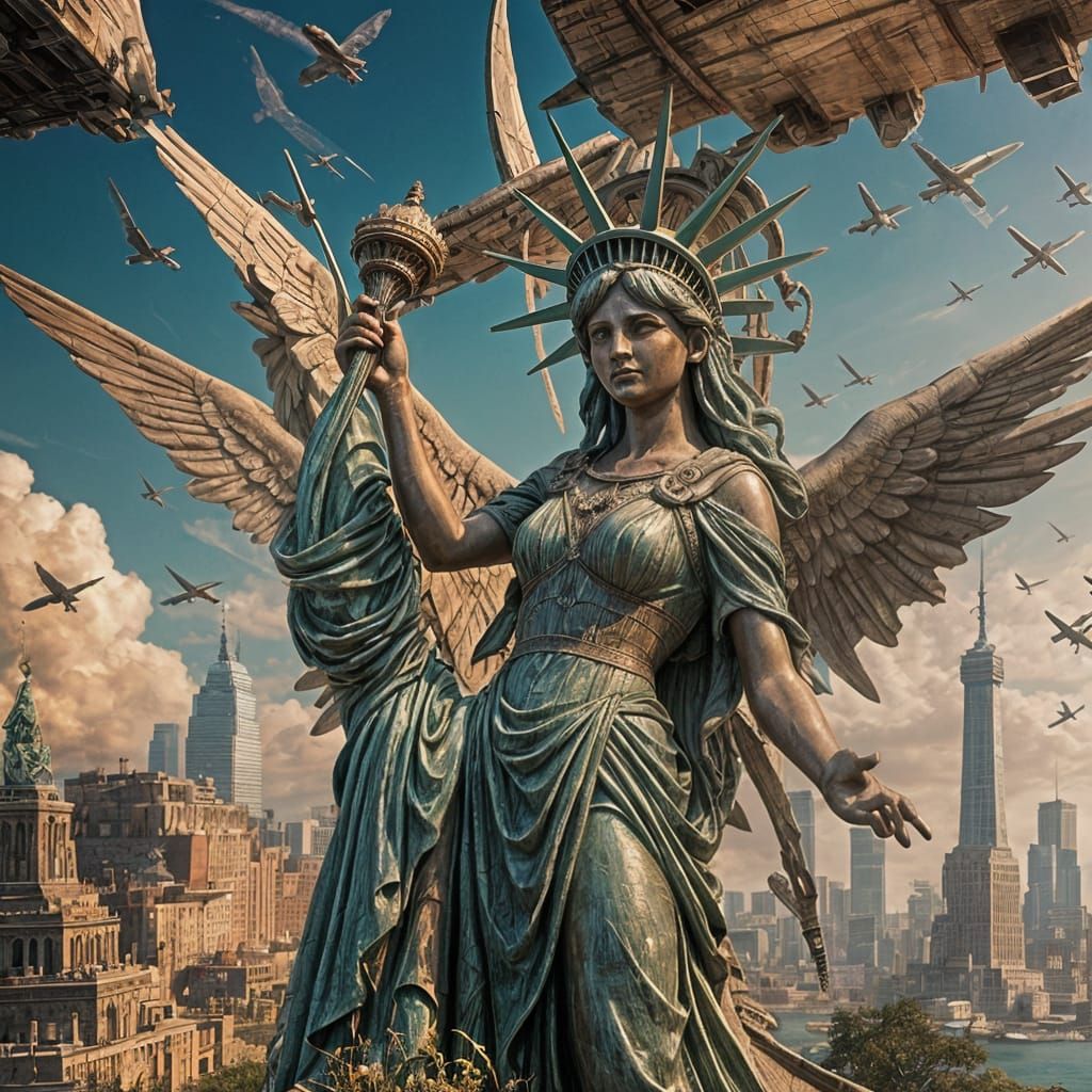 Statue of Liberty Warplane: Detailed Fantasy Art