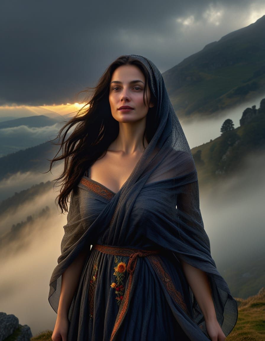 Majestic Woman Ascends to Heaven in Chiaroscuro Masterpiece