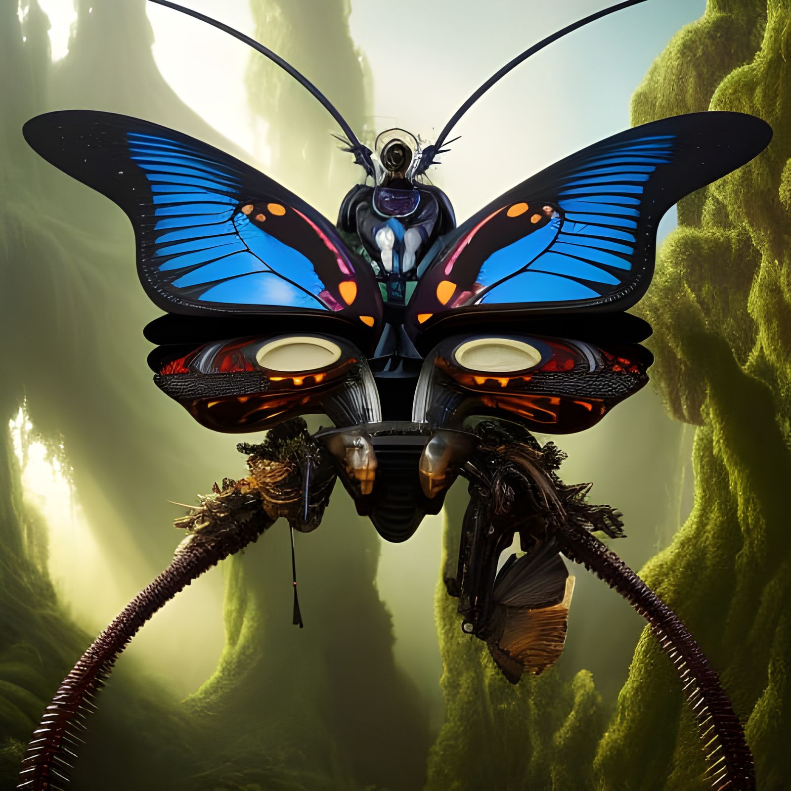Biomechanical Butterfly with Fractal Wiring in Photorealisti...
