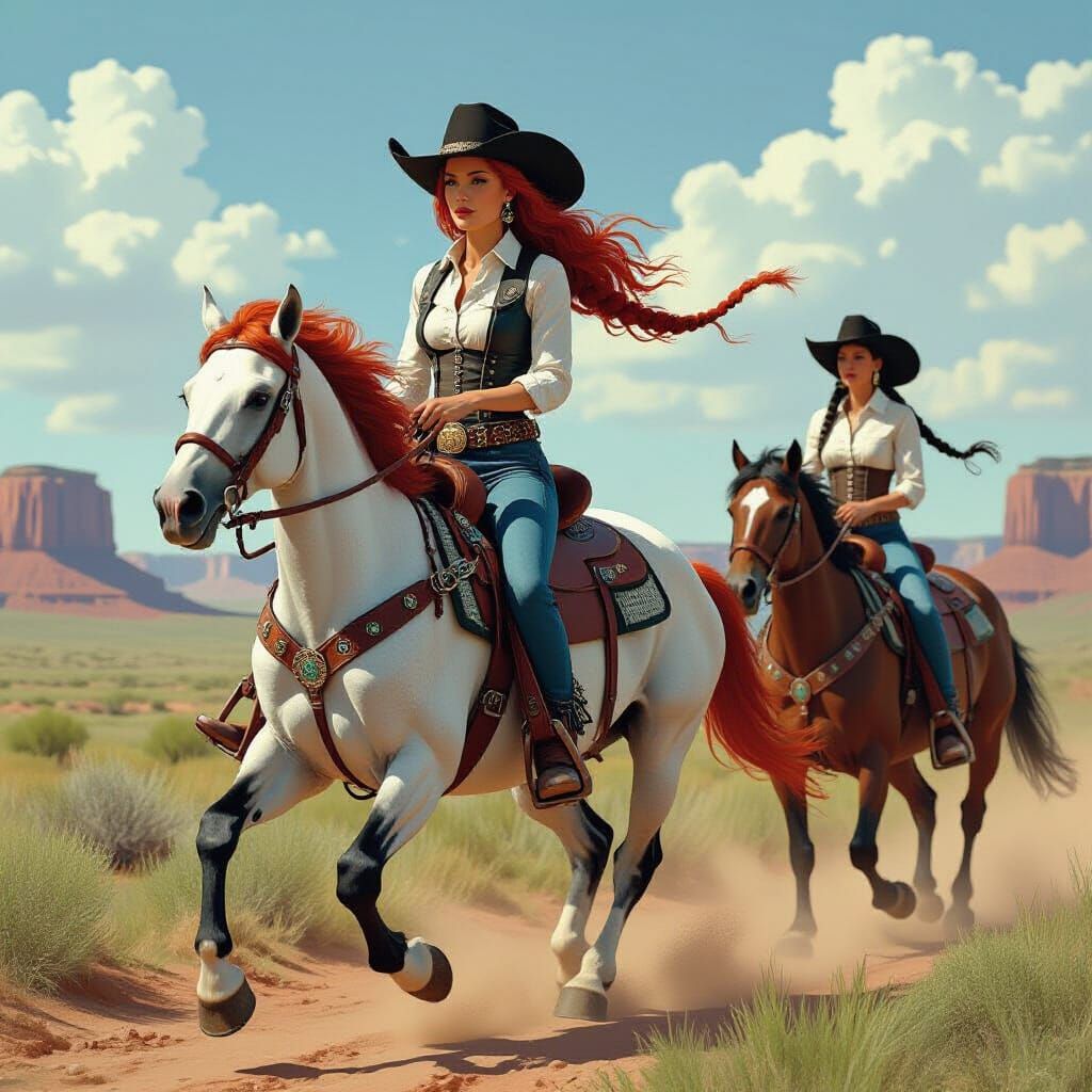 Futuristic Western Horse Race in Digital Painting Style