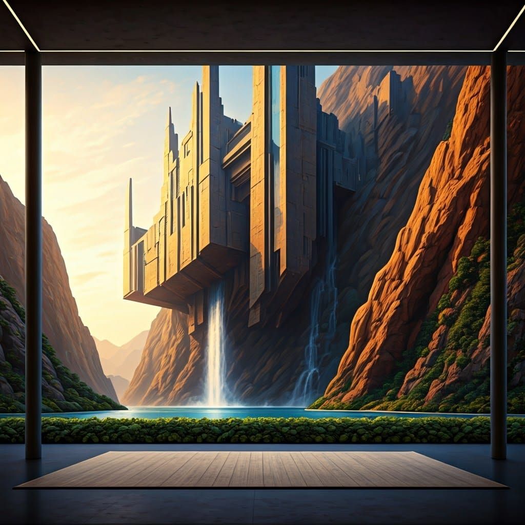 Surreal Futuristic Cliffside Oasis