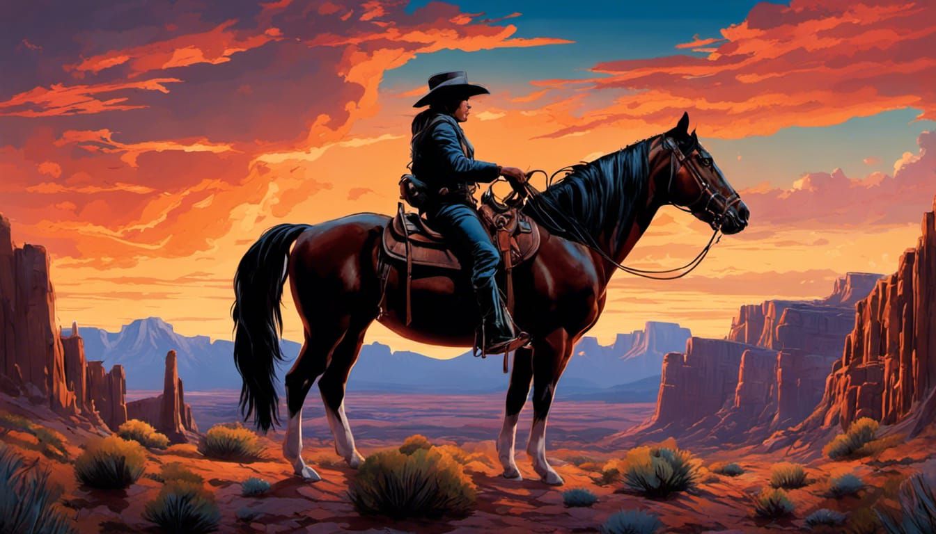 Western Goddess Rides Under Starry Desert Skies in Hyperdeta...