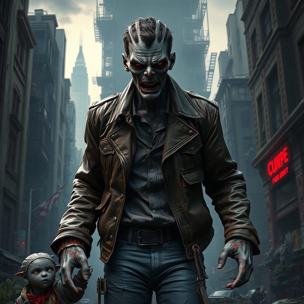 Intelligent Zombie Father Protects Son in Ruined City