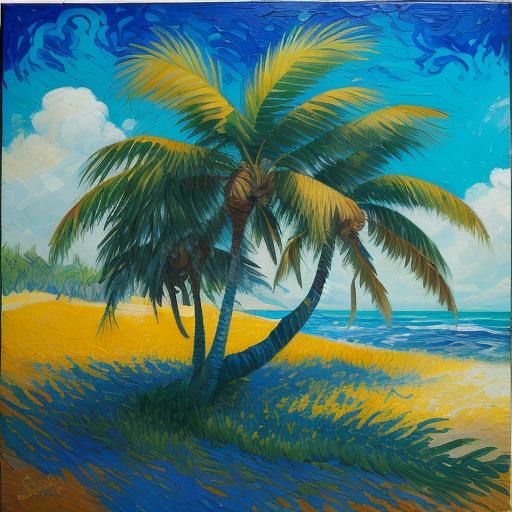 Tropical Palm Trees in Neo-Impressionist Oil Painting