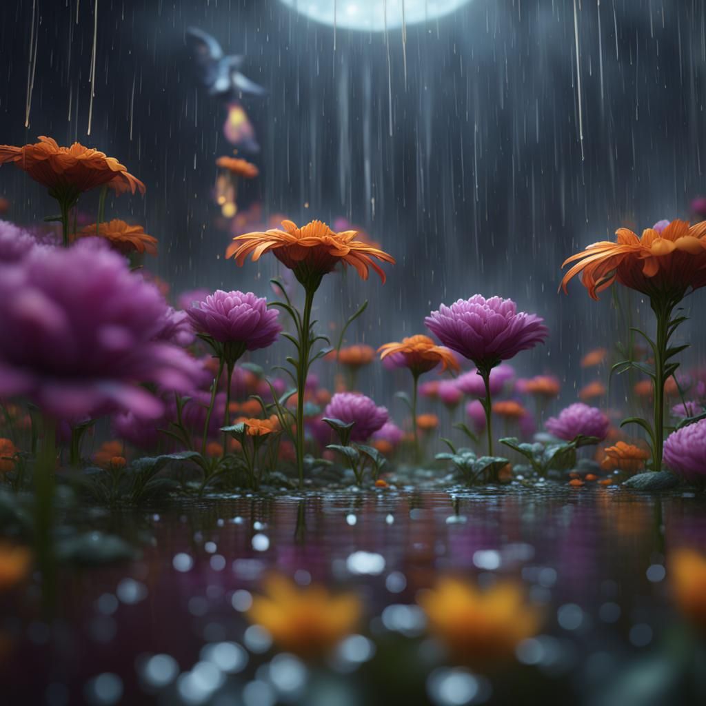 Fantastical Flower Rain in Deep Color