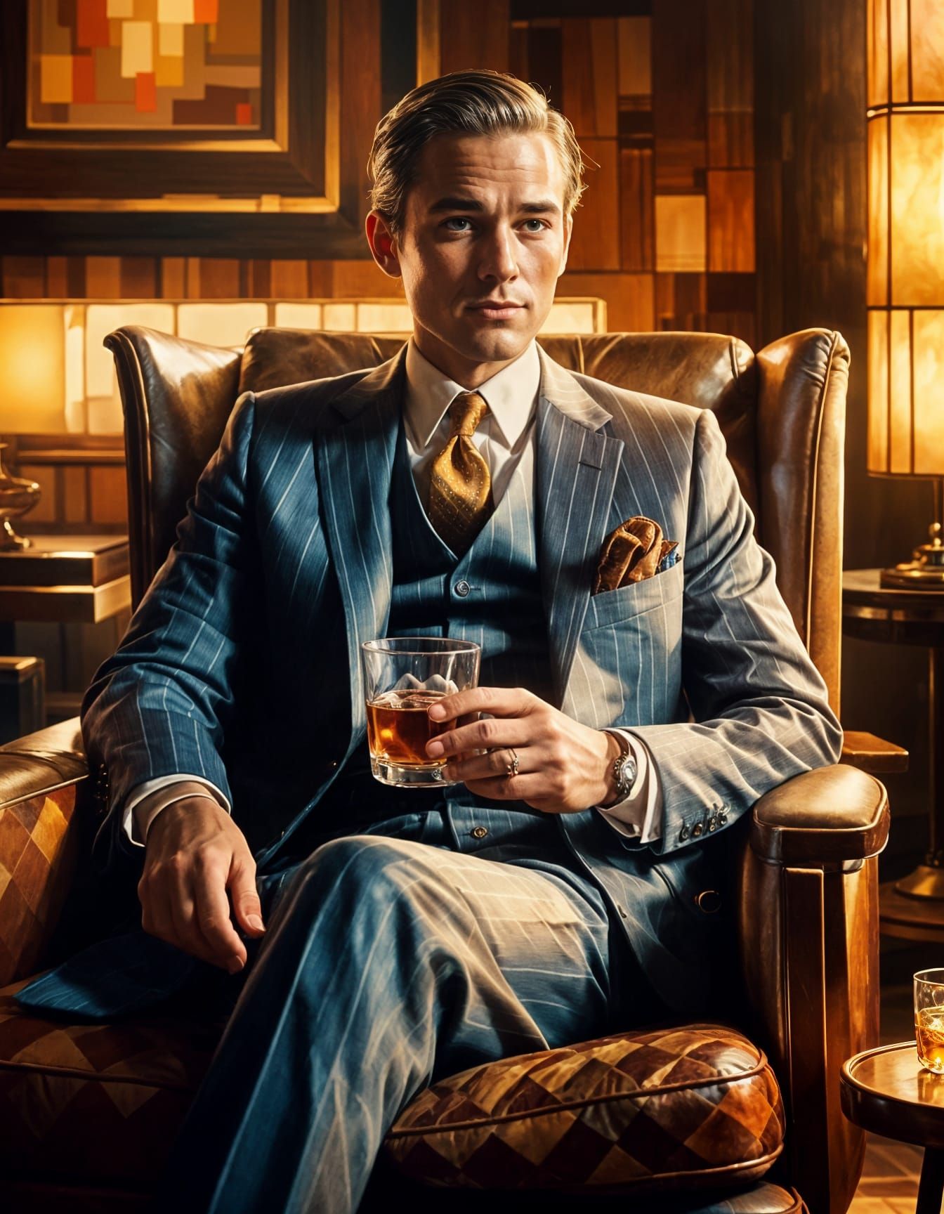 Elegant Gentleman in Mid-Century Modern Setting