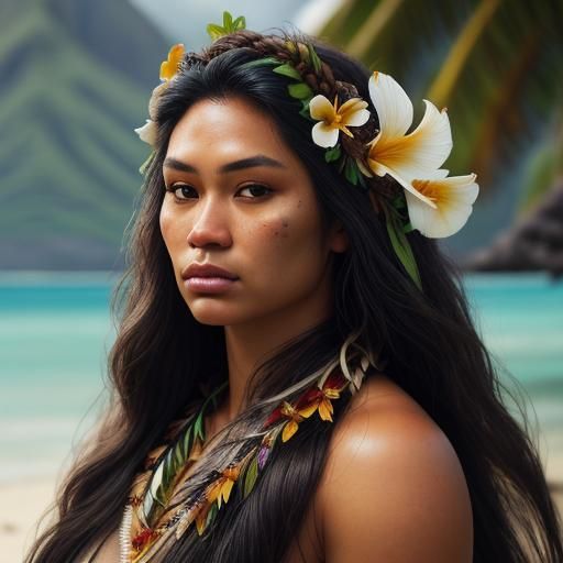 Polynesian Woman Portrait with Flower in Hair
