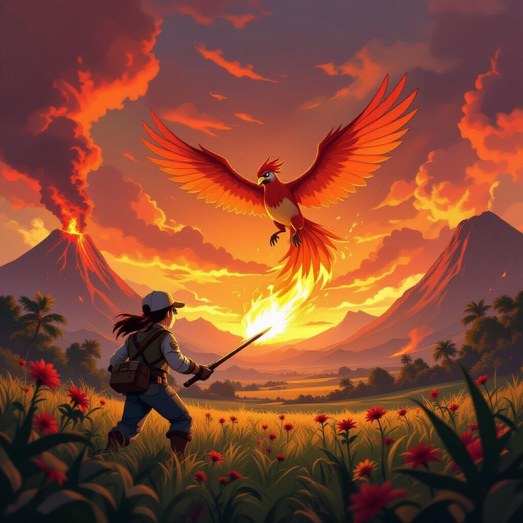 Team Rocket Grunt Captures Moltres in Prehistoric Era