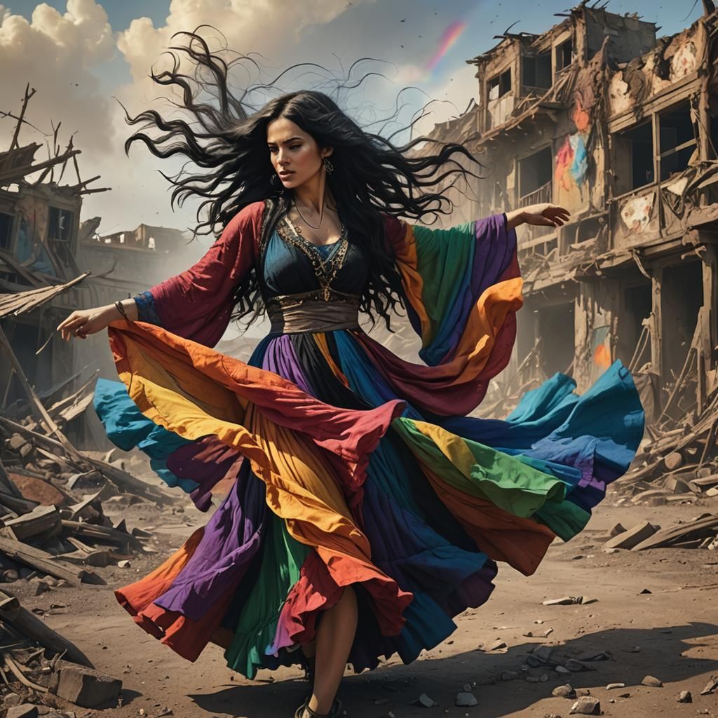 Woman Dancing in War-Torn Wasteland: Digital Matte Painting