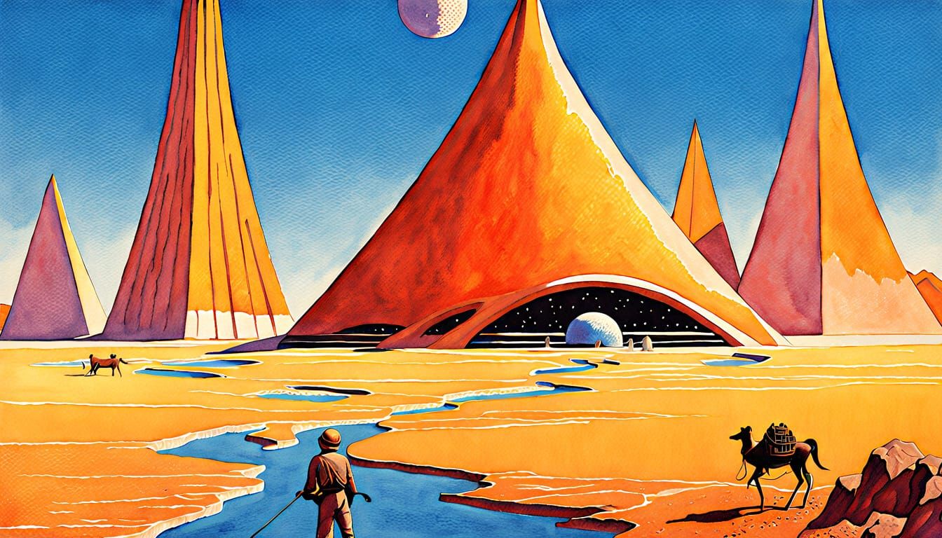 Surreal Alien Architecture in Science Fiction Landscape