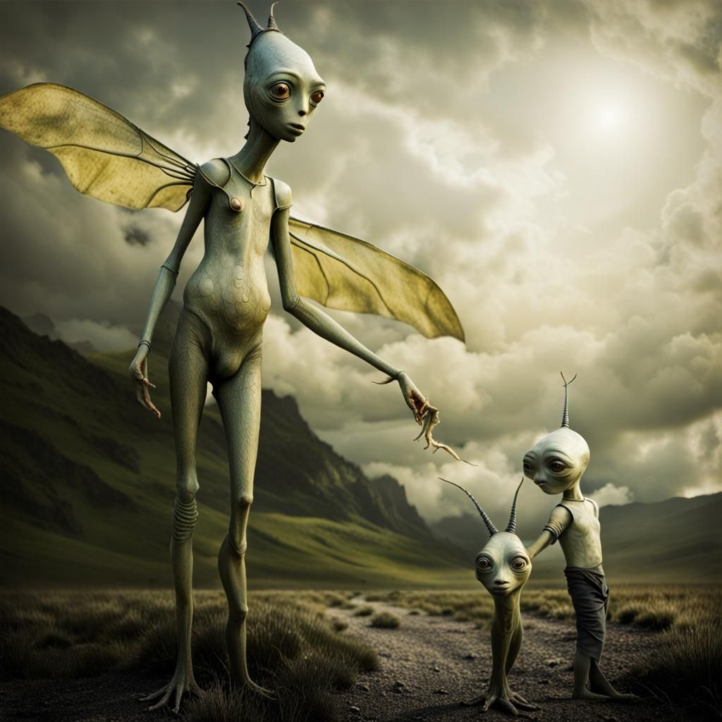 Surreal Restaurant Scene with Exotic Aliens